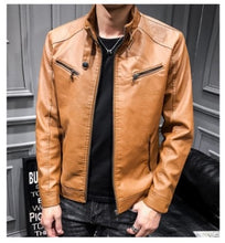 Load image into Gallery viewer, New Arrive Men's Synthetic Leather Jackets Solid Slim Stand Collar Zipper Fashion Coat Motorcycle Leather Jacket Mens Coats